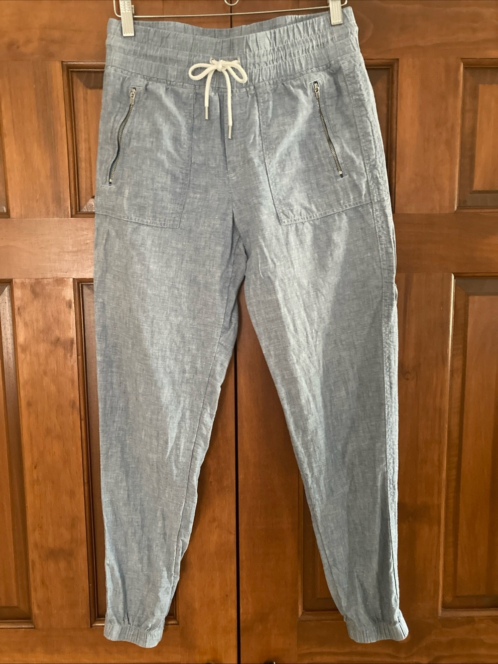 Athleta blue 100% linen Drawstring Jogger Pants women’s size 6 tall